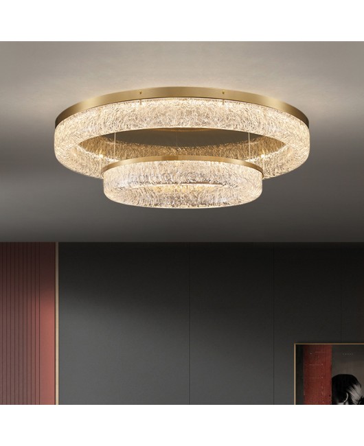 All copper light luxury living room ceiling light, simple, modern, atmospheric circular resin building, dining room, bedroom, hall lighting fixtures