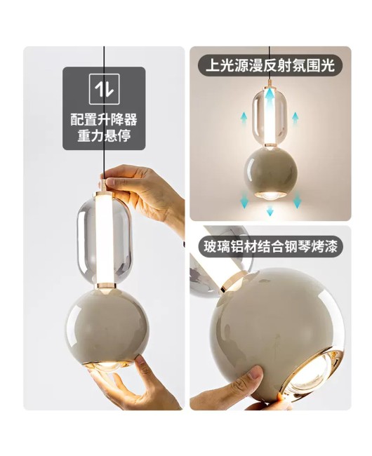 Bedroom bedside pendant light, simple modern glass living room background wall designer, foyer light luxury lifting long hanging line light