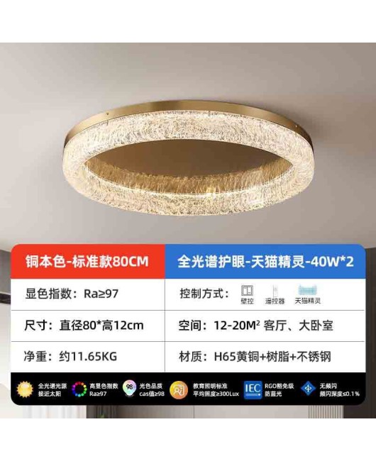 All copper light luxury living room ceiling light, simple, modern, atmospheric circular resin building, dining room, bedroom, hall lighting fixtures