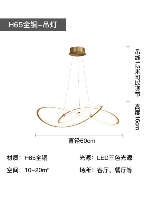 All copper minimalist living room pendant light, modern, luxurious, high-end Italian style living room master light, bedroom ring pendant light