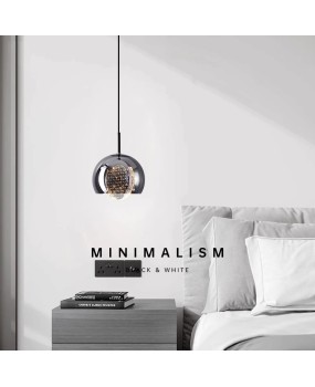 Italian minimalist bedroom headboard pendant light, all copper glass long pendant light line, minimalist modern high-end entrance hallway pendant light