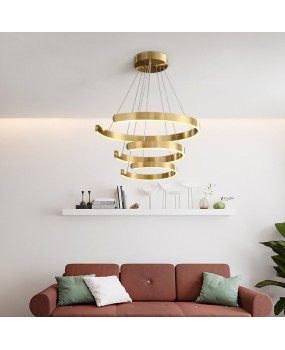 Postmodern stainless steel ring pendant light Nordic light luxury duplex building dining room living room light creative minimalist bedroom light fixture