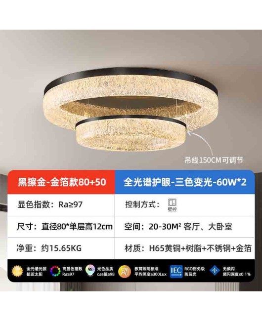 All copper light luxury living room ceiling light, simple, modern, atmospheric circular resin building, dining room, bedroom, hall lighting fixtures