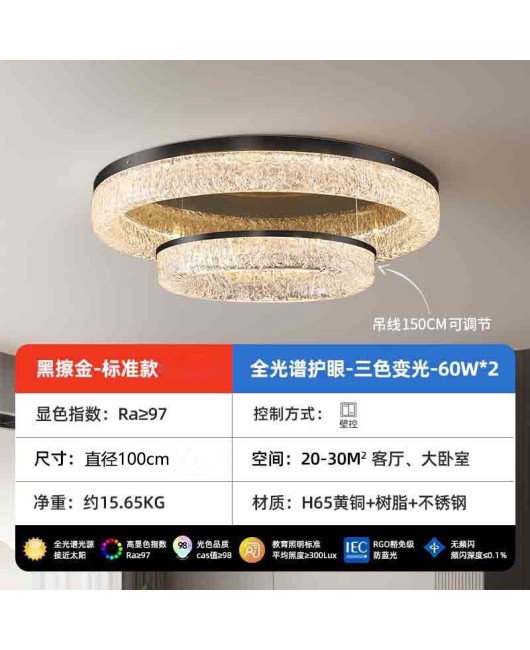 All copper light luxury living room ceiling light, simple, modern, atmospheric circular resin building, dining room, bedroom, hall lighting fixtures