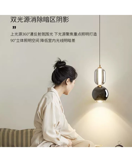 Bedroom bedside pendant light, simple modern glass living room background wall designer, foyer light luxury lifting long hanging line light