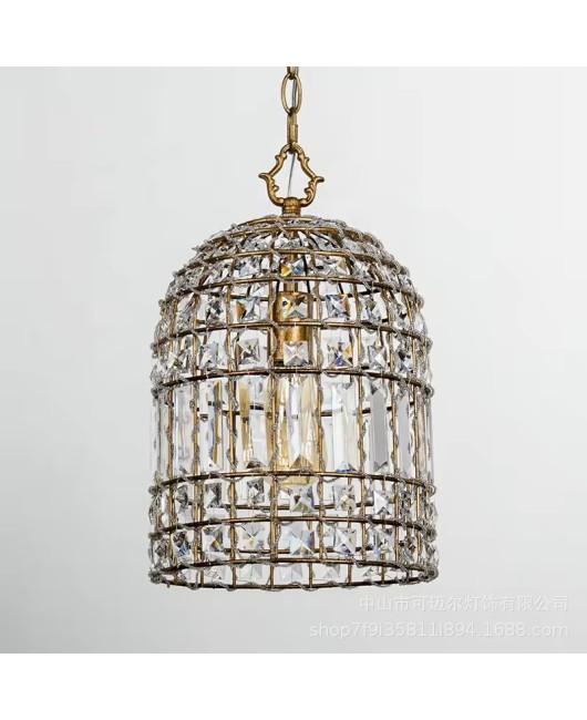 American style foreign trade hot selling birdcage crystal chandelier living room bedroom crystal kitchen single head creative home decoration chandelier