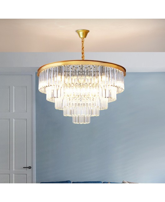 American crystal chandelier light luxury living room circular dining room light home luxury villa retro hotel engineering crystal light