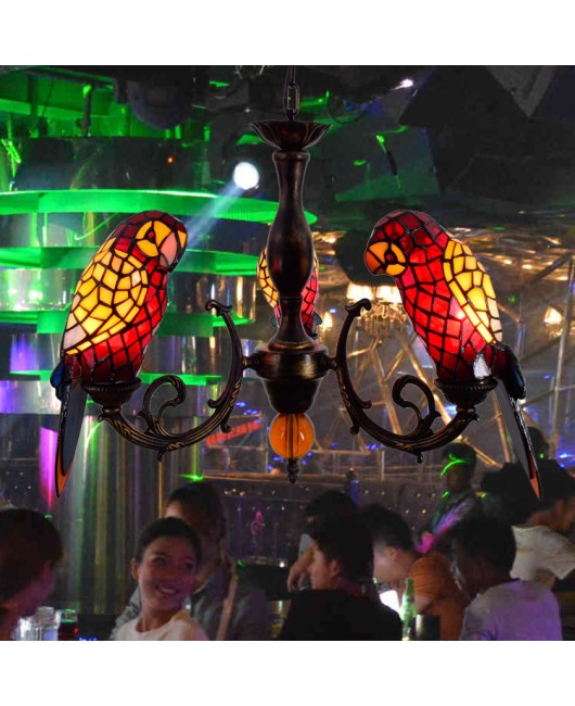 Europa Tiffany Colored Glass American Parrot Restaurant Balcony Light Bird Corridor Exhibition Hall Pendant Light