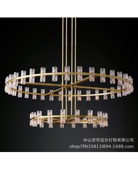 Manufacturer's direct supply bedroom villa hotel Nordic double-layer postmodern circular living room dining room light luxury crystal hanging lamp