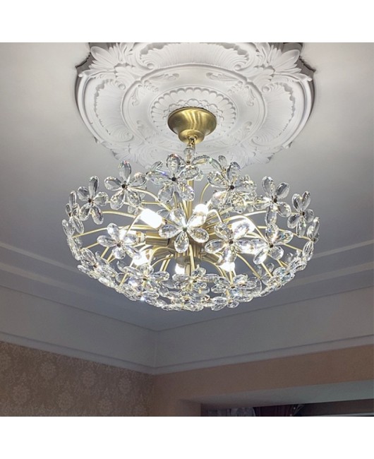 French pastoral dreamy crystal flower chandelier, American retro style bedroom, dining room, dressing room, light luxury modern lighting fixtures