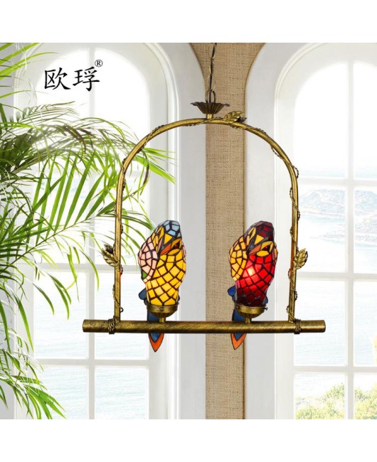 Europa Tiffany Colored Glass American Parrot Restaurant Balcony Light Bird Corridor Exhibition Hall Pendant Light