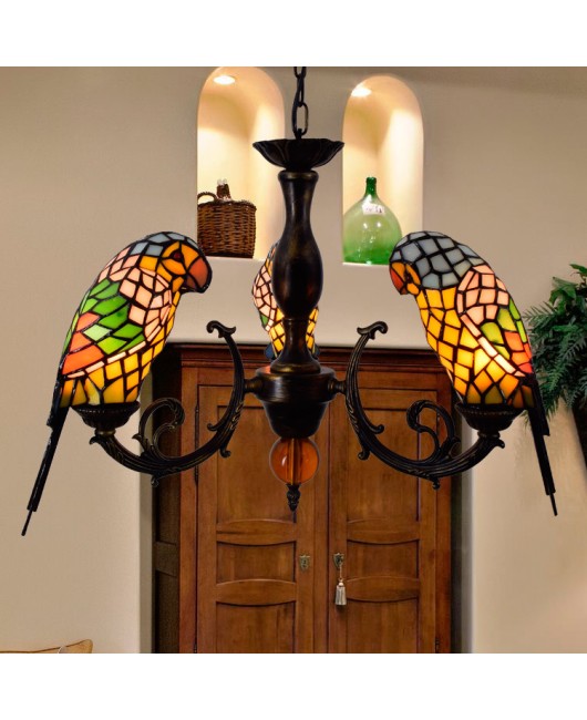 Europa Tiffany Colored Glass American Parrot Restaurant Balcony Light Bird Corridor Exhibition Hall Pendant Light