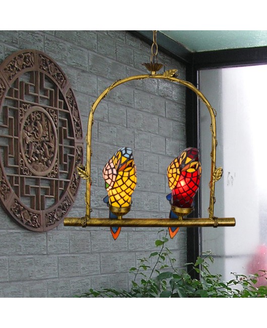 Europa Tiffany Colored Glass American Parrot Restaurant Balcony Light Bird Corridor Exhibition Hall Pendant Light