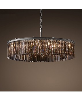 American retro living room crystal chandelier, simple and atmospheric bedroom dining room circular LED light luxury suction and hanging dual-use lamp