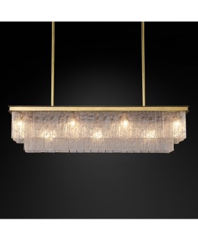 American retro minimalist living room crystal chandelier dining room rectangular crystal lamp luxurious glass sheet RH crystal chandelier