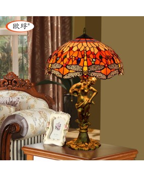 Europa Tiffany Colored Glass Red Dragonfly Art Guest Restaurant Bedroom Bedhead Desk Lamp Zipper Large Light Fixture