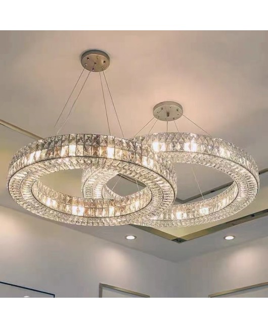 American crystal chandelier living room dining room Nordic light luxury post-modern minimalist creative villa hotel circular crystal lamp