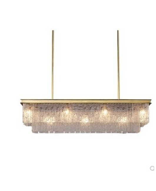 American retro minimalist living room crystal chandelier dining room rectangular crystal lamp luxurious glass sheet RH crystal chandelier