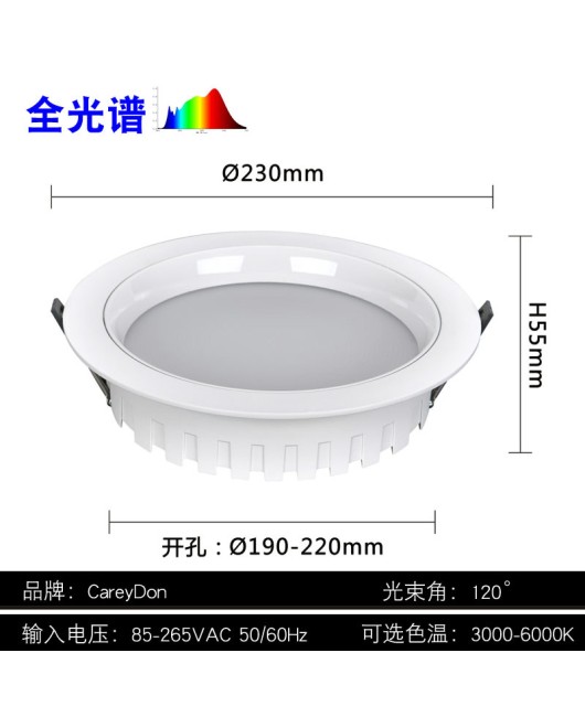 Clothing store tube light anti glare household full spectrum three color variable embedded hole light living room hole light 12W perforated 90