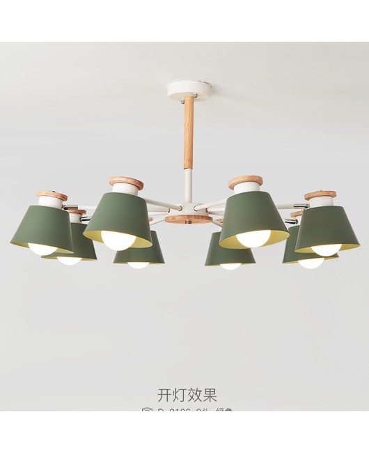 Nordic lighting fixtures, living room lights, household bedroom lights, modern, simple and atmospheric solid wood study, macaron dining room pendant lights