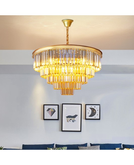 American crystal chandelier light luxury living room circular dining room light home luxury villa retro hotel engineering crystal light