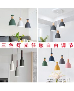 Nordic restaurant pendant light, modern and simple creative three headed bar counter dining room lighting, macaron iron art personalized lighting