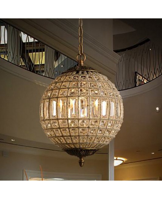 American retro globe crystal pendant light creative spherical light living room bedroom villa dining room hotel engineering pendant light