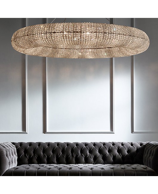 American RH crystal chandelier creative circular living room minimalist restaurant retro villa model room crystal chandelier