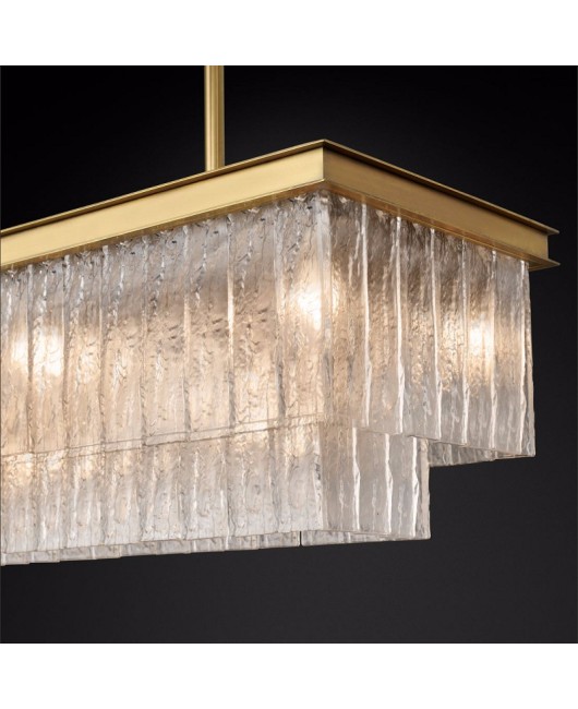 American retro minimalist living room crystal chandelier dining room rectangular crystal lamp luxurious glass sheet RH crystal chandelier