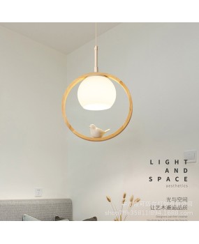 Cross border Nordic solid wood corridor pendant light, bird simple modern entrance light, creative circular corridor balcony pendant light