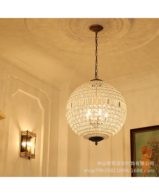 American retro globe crystal pendant light creative spherical light living room bedroom villa dining room hotel engineering pendant light