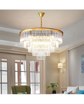 American crystal chandelier light luxury living room circular dining room light home luxury villa retro hotel engineering crystal light