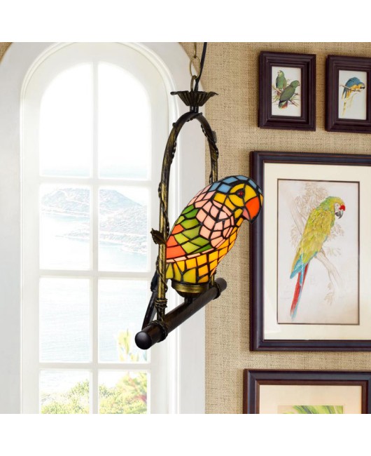 Europa Tiffany Colored Glass American Parrot Restaurant Balcony Light Bird Corridor Exhibition Hall Pendant Light