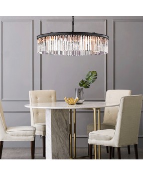 American retro living room crystal chandelier, simple and atmospheric bedroom dining room circular LED light luxury suction and hanging dual-use lamp