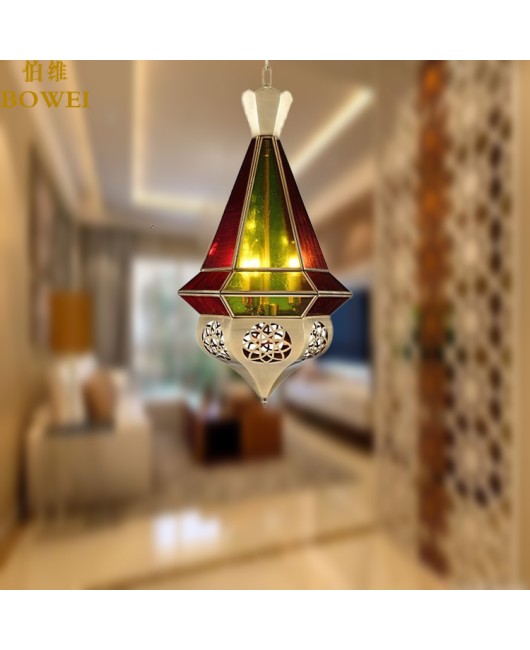 Arabic Mediterranean style all copper flower pendant light, coffee shop aisle, exotic style, pure copper colored glass pendant light