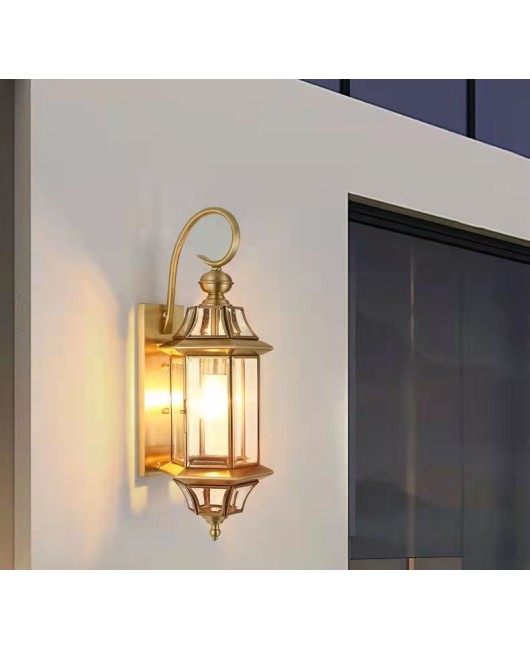 Waterproof outdoor wall lamp, European style all copper lamp, hallway, courtyard lamp, outdoor balcony all copper glass wall lamp