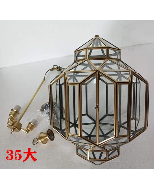 Cross border American style all copper minimalist entrance chandelier, balcony, outdoor waterproof pavilion, foyer, corridor, metal glass lamp