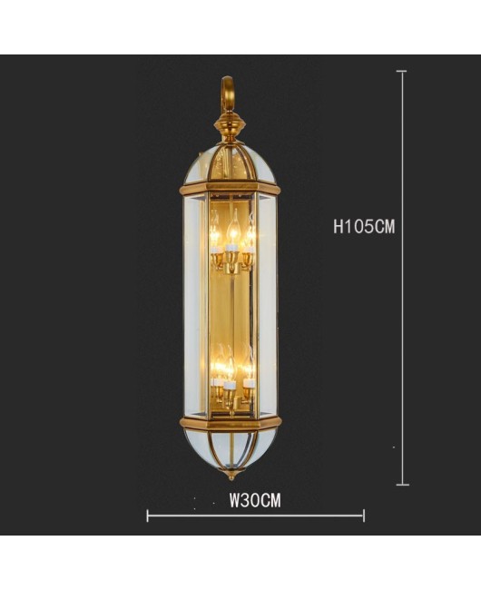 Waterproof outdoor wall lamp, European style all copper lamp, hallway, courtyard lamp, outdoor balcony all copper glass wall lamp