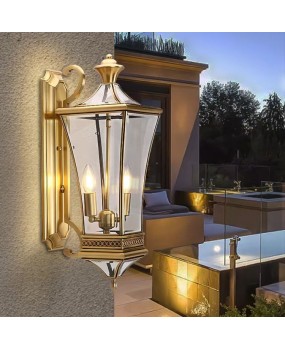 European style all copper outdoor waterproof wall lamp, villa entrance wall, courtyard, balcony, corridor, pavilion, solder glass lamp