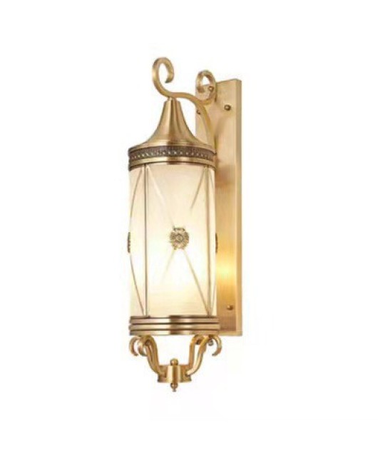 Waterproof outdoor wall lamp, European style all copper lamp, hallway, courtyard lamp, outdoor balcony all copper glass wall lamp