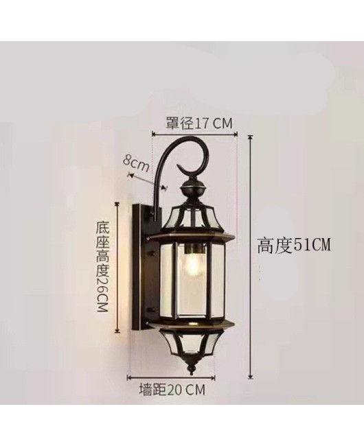 Waterproof outdoor wall lamp, European style all copper lamp, hallway, courtyard lamp, outdoor balcony all copper glass wall lamp