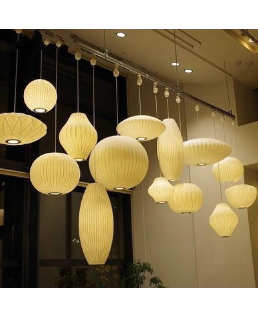 Japanese style imitation silk restaurant pendant light, new Chinese style lantern, Zen tea room pendant light, hot pot restaurant, restaurant fabric staircase light