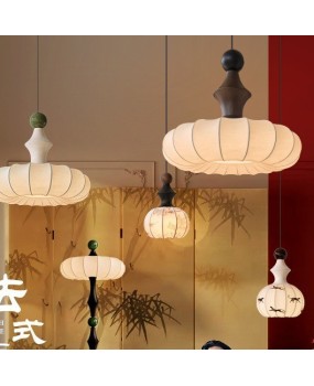 Vintage style solid wood new style Chinese style high-end bedroom, living room, study light French style new Chinese silk pendant light