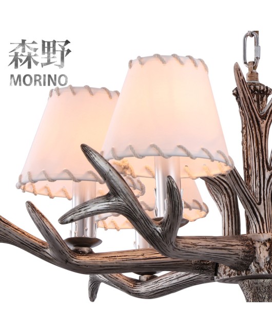 American countryside retro resin living room, restaurant, coffee shop, bar, villa, hotel room, creative deer horn pendant light