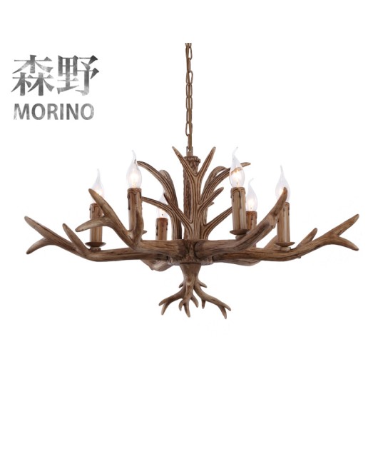 American countryside retro resin living room, restaurant, coffee shop, bar, villa, hotel room, creative deer horn pendant light