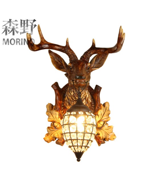 Morino Lighting American Rural Antlers Living Room Dining Room Bedroom Balcony Coffee Shop Villa Homestay Deer Head Wall Light