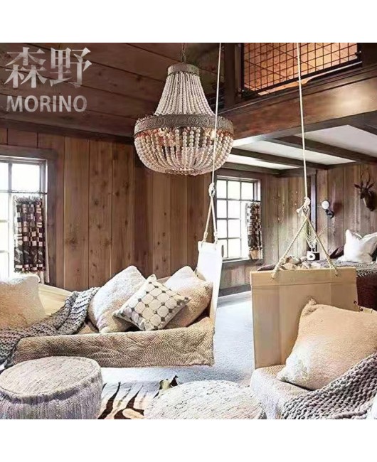 Morino Lighting American Country Wooden Lamp Living Room Bedroom Villa Homestay Balcony Creative French Wooden Pendant Light