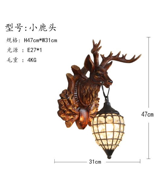 Morino Lighting American Rural Antlers Living Room Dining Room Bedroom Balcony Coffee Shop Villa Homestay Deer Head Wall Light