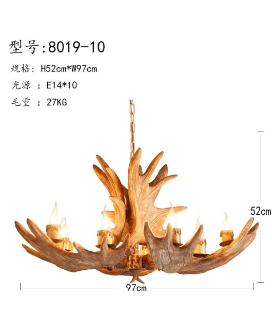 Morino Lighting American style pendant lamp, rural deer horn lamp, living room, restaurant, villa, homestay, retro creative deer horn pendant lamp