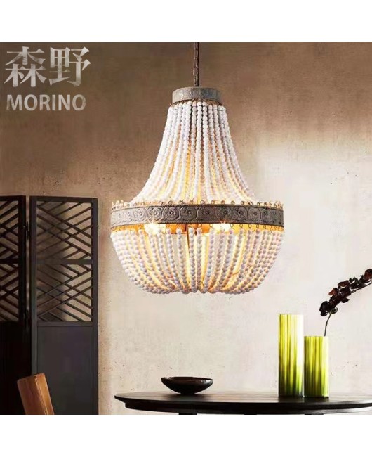 Morino Lighting American Country Wooden Lamp Living Room Bedroom Villa Homestay Balcony Creative French Wooden Pendant Light